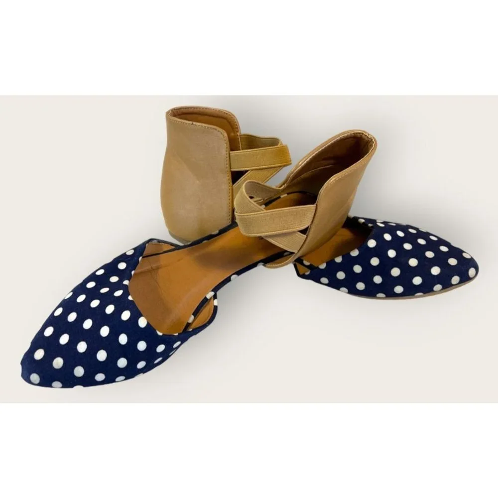 Maurices Penny Women Size 7  Navy Polka Dot Ballet Flat - Picture 2 of 12